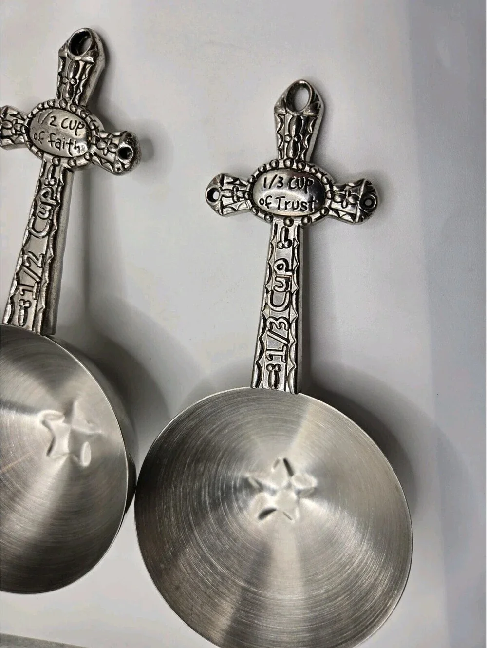 Vtg Ganz Religious Cross Measuring Cups 3pc Zinc Alloy Faith Trust Hope